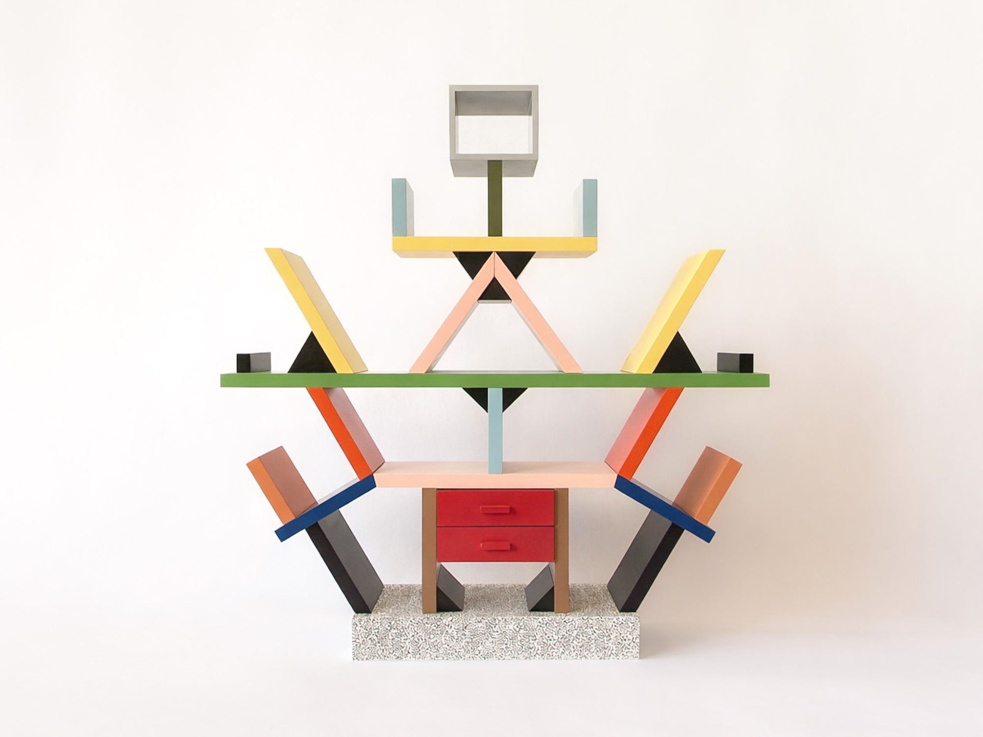 Colorful geometric shelf with a white background